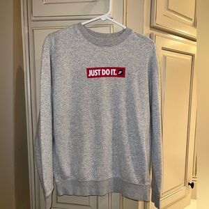 Nike Gray Crewneck Sweatshirt with Red Logo